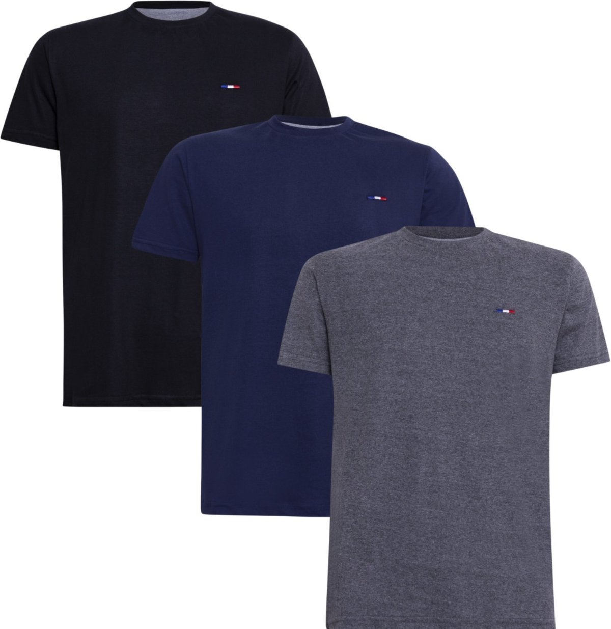 Imagem principal Kit 3 Peças Camisetas Básicas Masculina FMF Preto Marinho Chumbo em Algodão Premium no Estilo Tommy Bordado França azul marinho FMF azul marinho