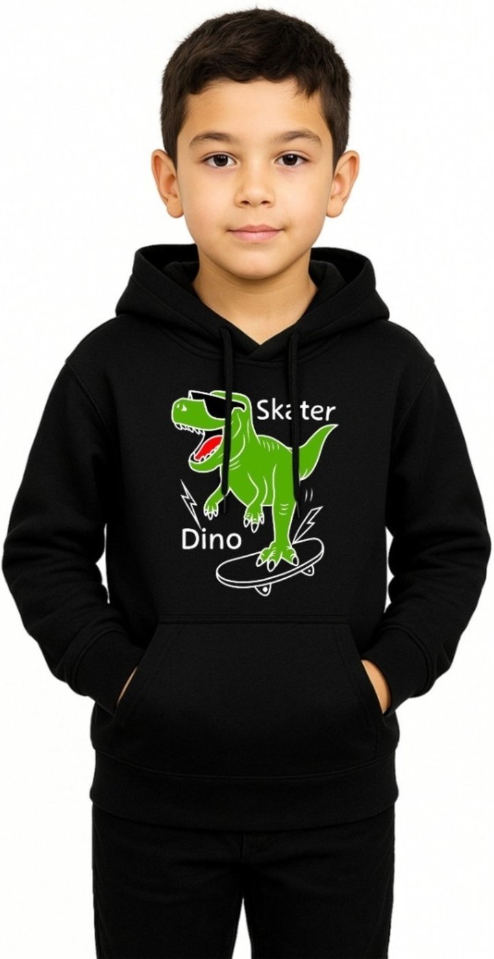 Imagem principal Infantil - Blusa de Moletom Dino Skater Relaxado Canguru Com Capuz Macio Quente preto Relaxado preto