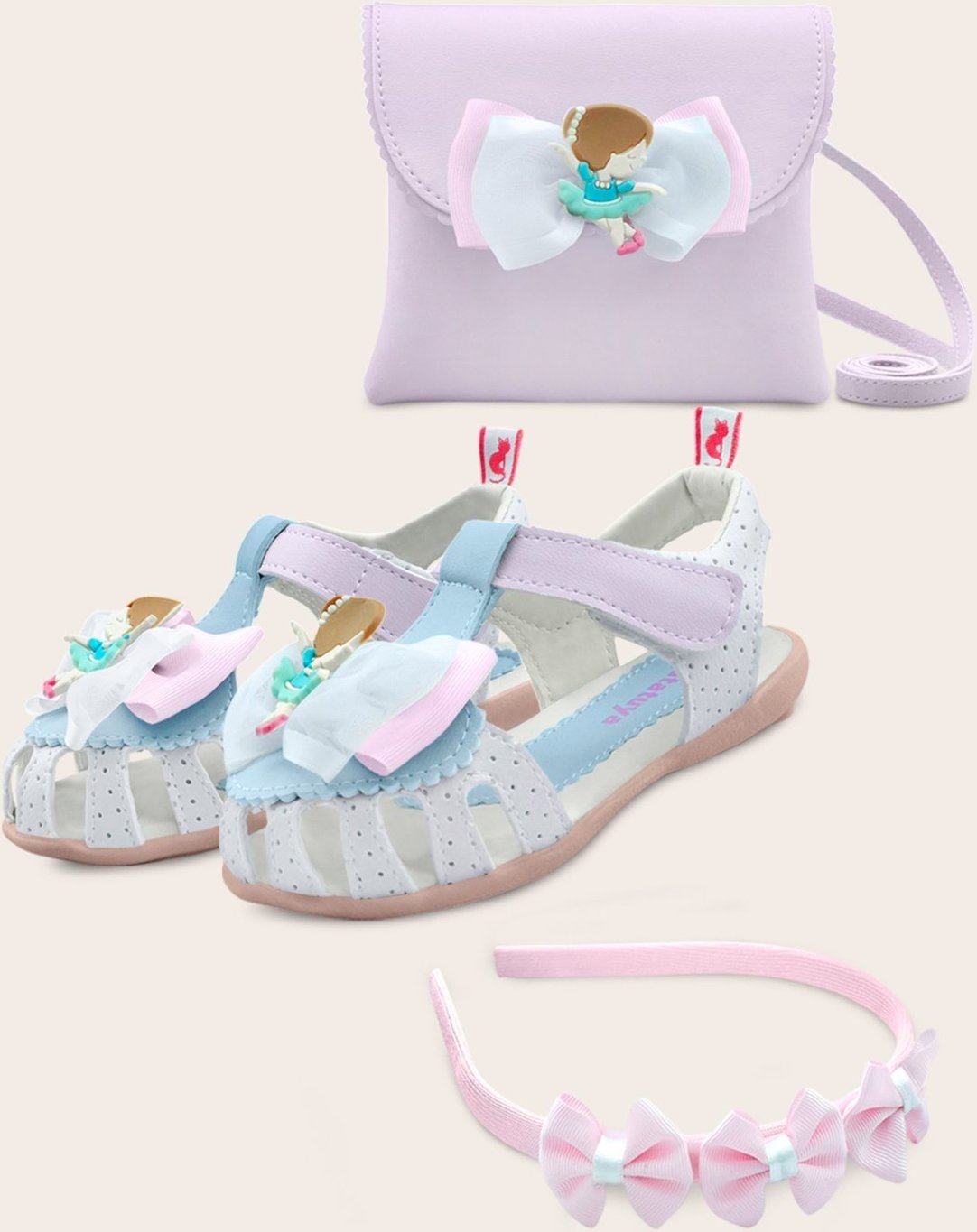 Infantil - Kit Sandália Menina Feminina Bailarina Com Bolsa E Tiara