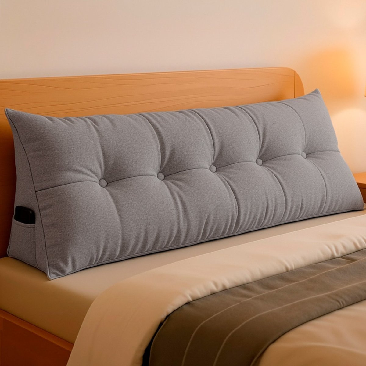 Imagem principal Almofada de Cabeceira Encosto Apoio para Lombar com Bolso Lateral 195x50x20cm BF Colchões cinza BF Colchoes cinza