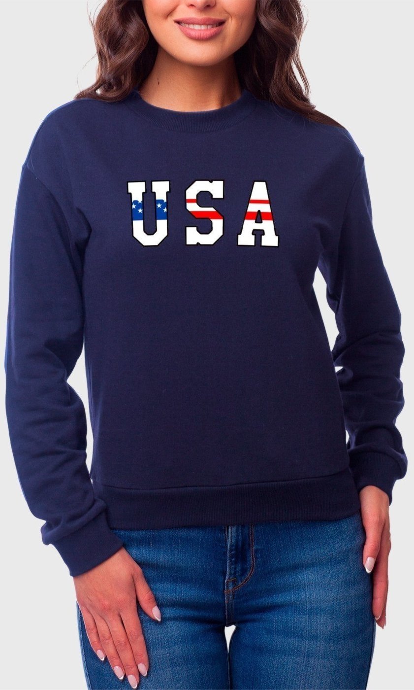 Imagem principal Moletom Gola Redonda Feminino Flanelado Estampa USA Benellys azul marinho Benellys azul marinho