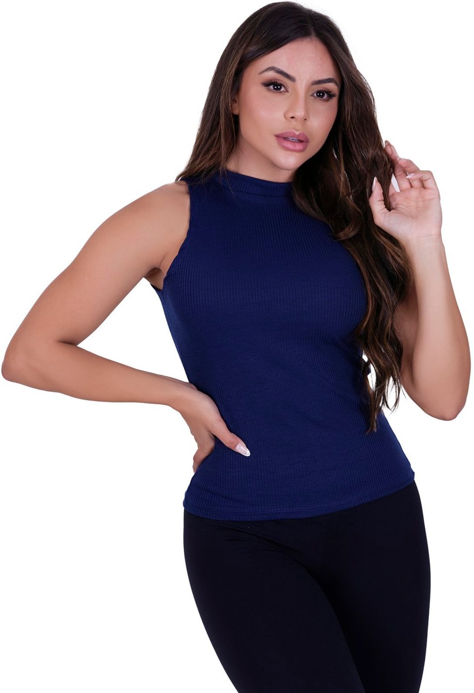 Imagem principal Blusa Feminina Regata Verão Canelada Azul Marinho St Madame preto azul St Madame preto azul