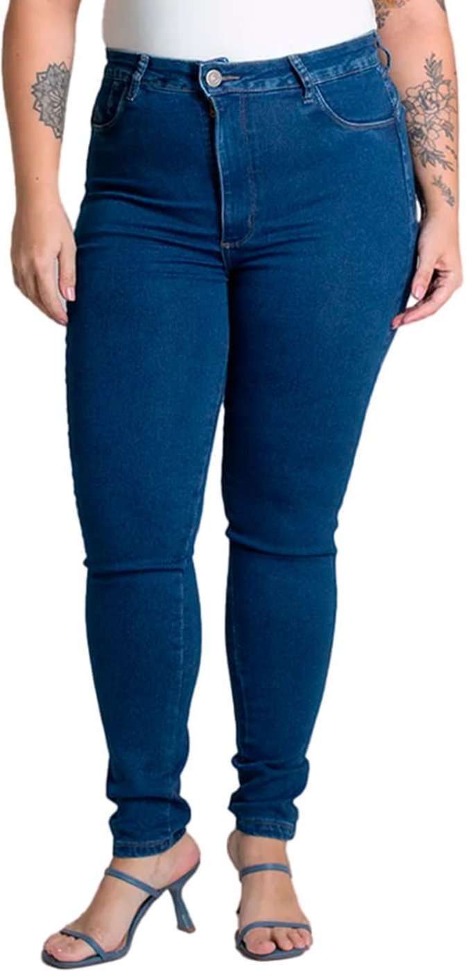 Calça Jeans Feminina Sawary Plus Size Cigarrete Escuro
