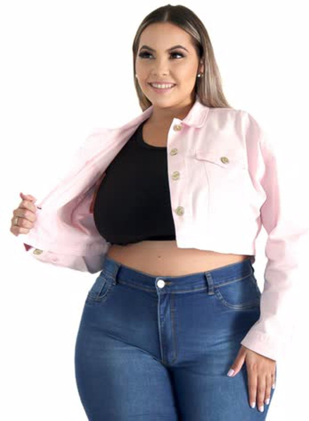 Jaqueta Feminina Sarja Plus Rose Cropp