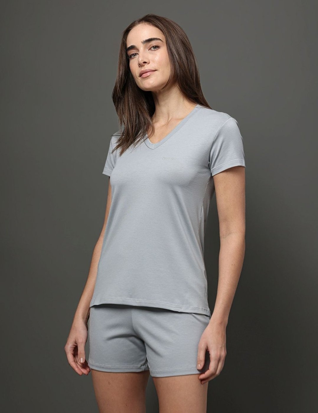 Pijama Feminino Manga Curta e Short Pima Cotton - Light Grey