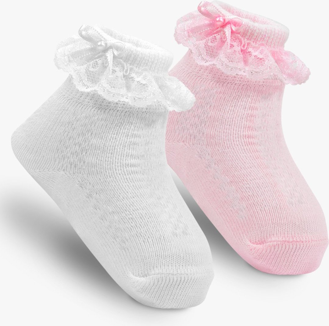 Kit 2 Pares Meias ópidi Menina Renda e Rosa