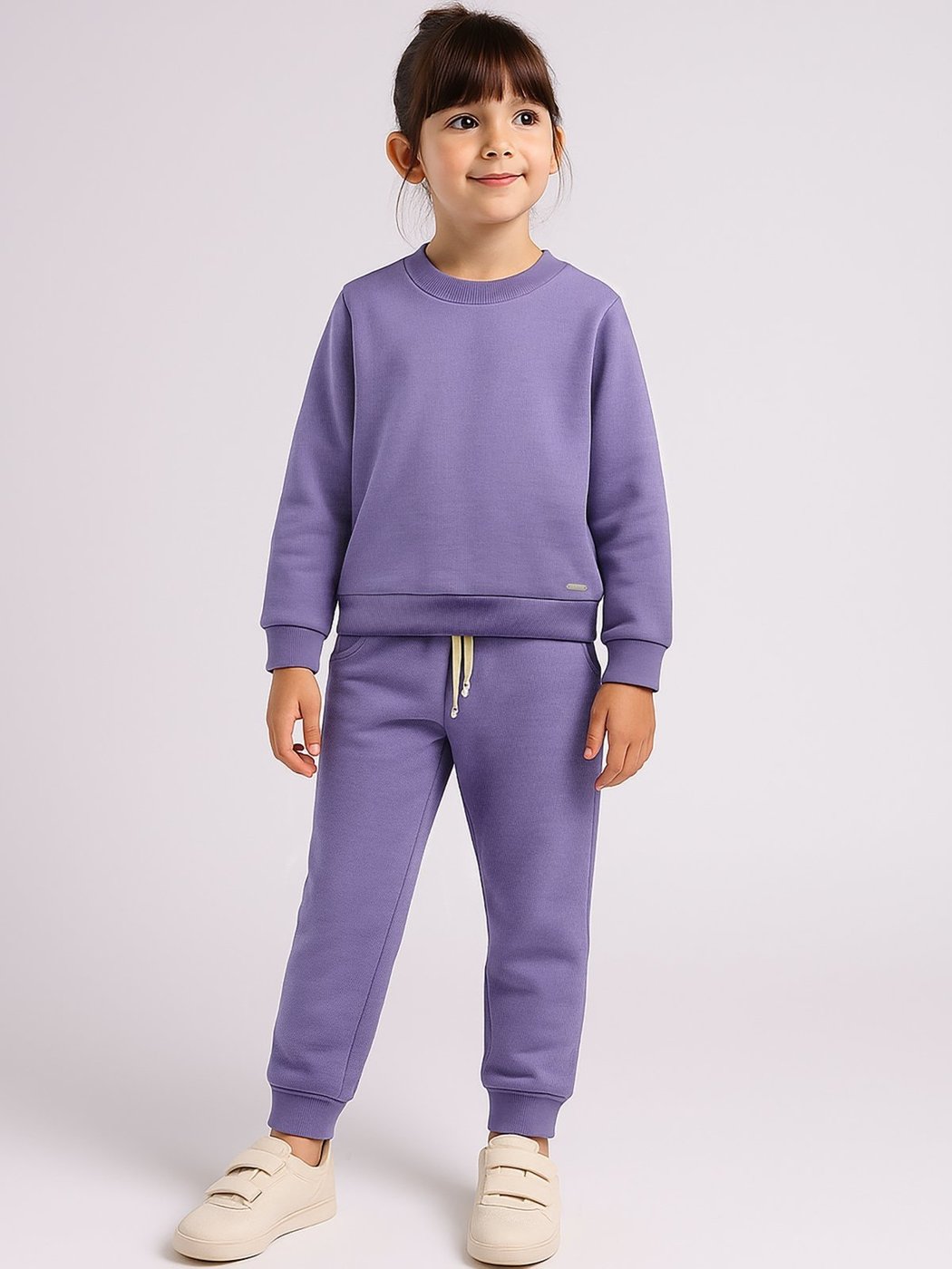 Infantil - Conjunto Moletom Bugbee Menina Casaco Manga Longa Gola Redonda e Calça com Bolso e Amarração Frontal Ipê