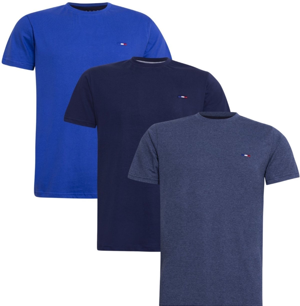 Imagem principal Kit 3 Peças Camisetas FMF Básicas Masculina em Algodão Premium no Estilo Tommy Bordado França 3 Tons de azul FMF azul