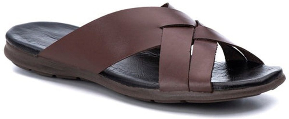 Imagem principal Sandália Chinelo Masculino 100% Couro Genuíno Qualidade Franca Griffe Leve Confortável Ortopédico Macio marrom FRANCA GRIFFE marrom