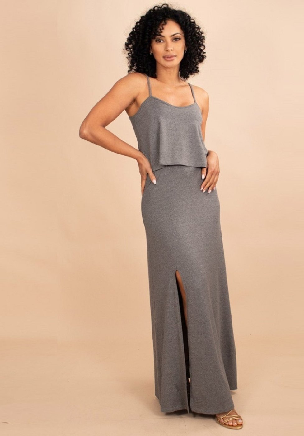 Vestido Longo Jambo Malha Aberturas Mescla