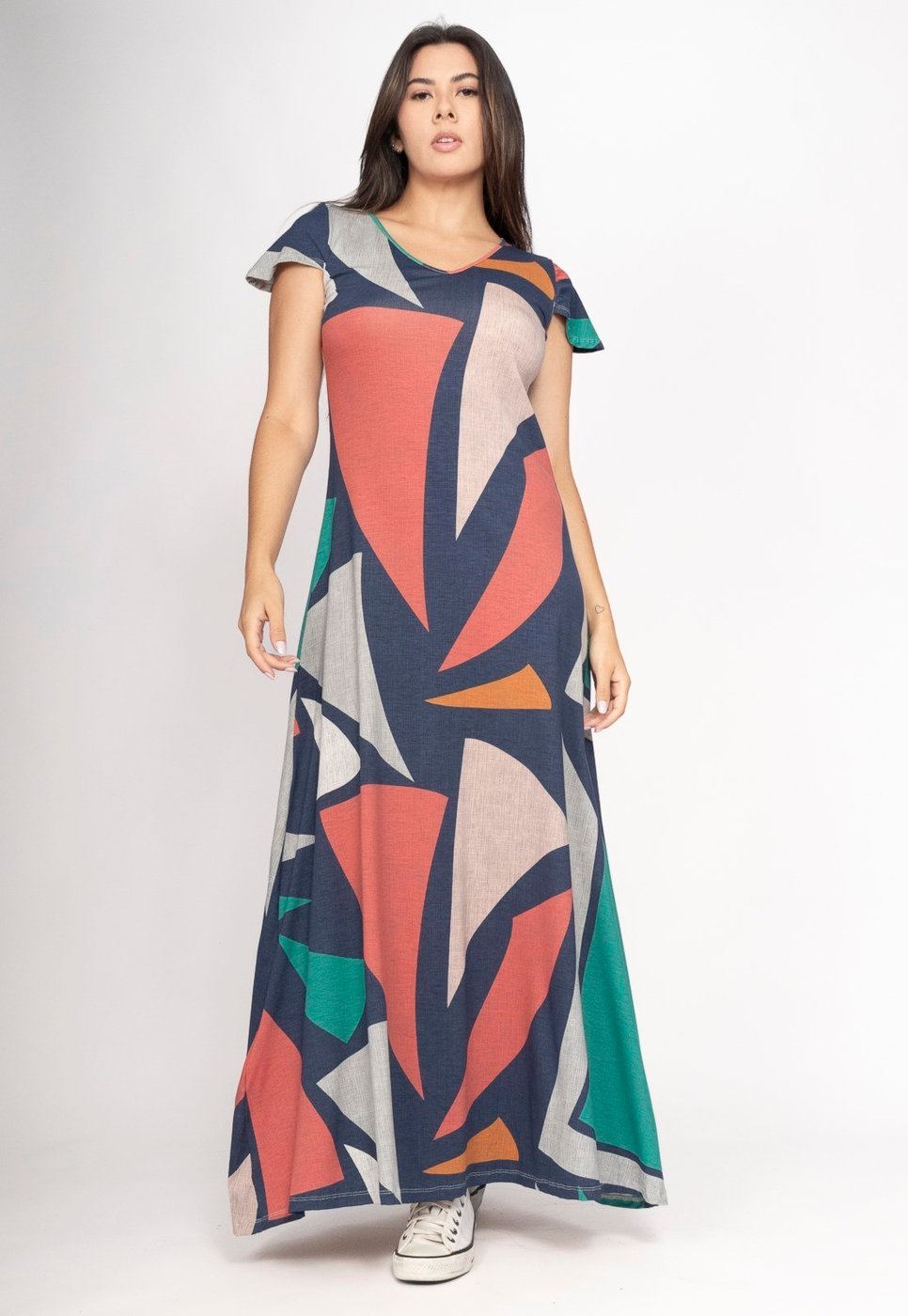 Vestido Amazonia Vital Amanara Longo Malha Geometrias do Tempo