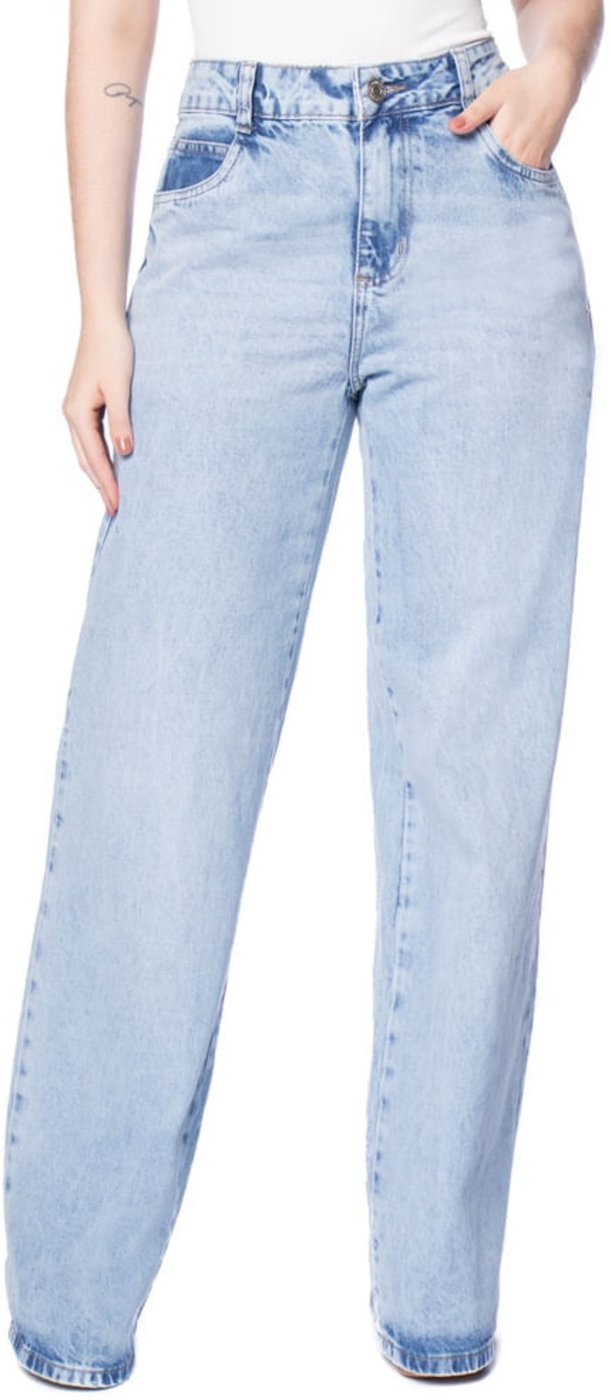 Calça Jeans Feminina Sawary Wide Leg Claro