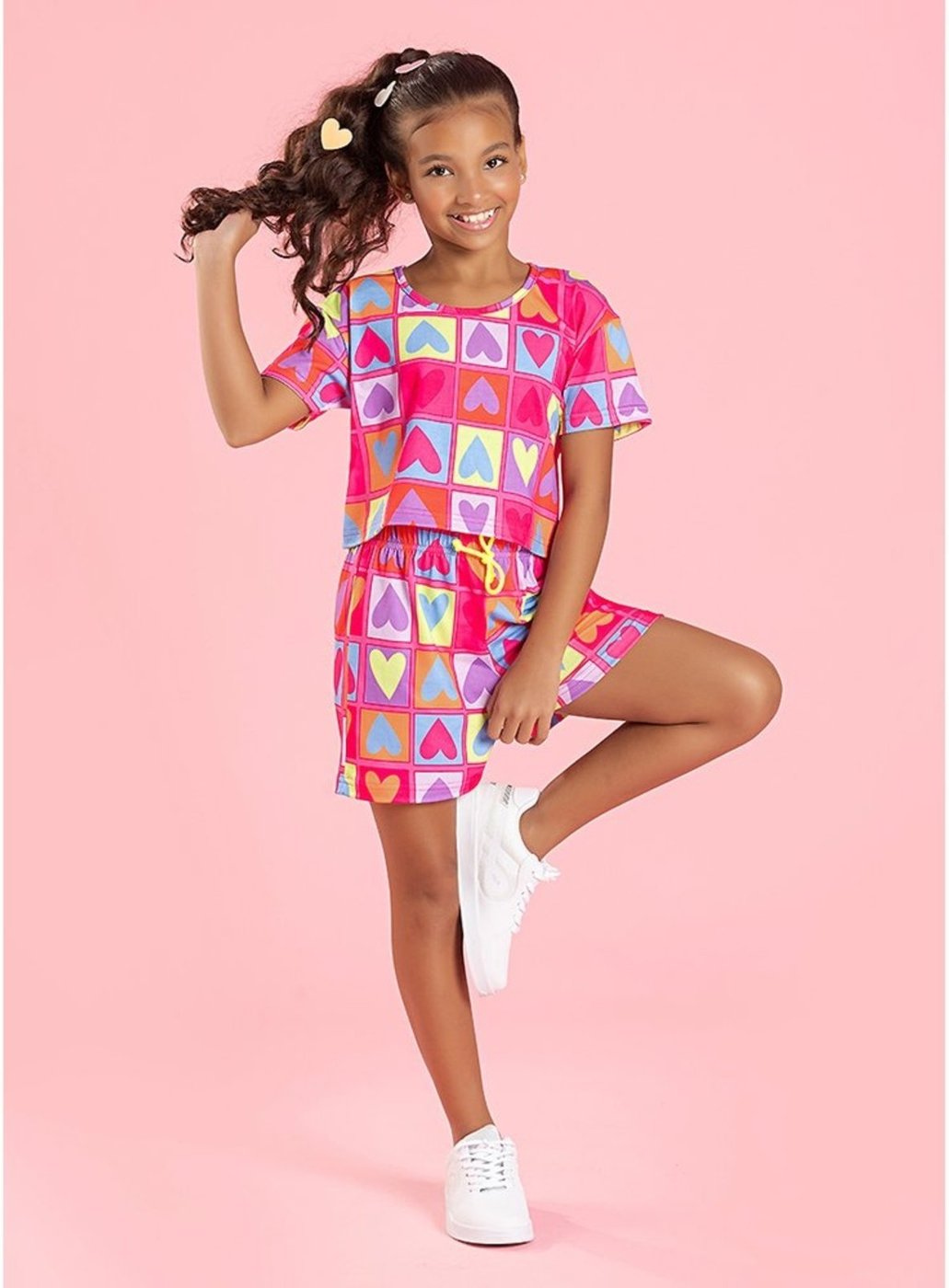 Imagem principal Infantil - Conjunto Verão Menina Magenta Cropped E Shorts Corações Molekada rosa magenta Molekada rosa magenta