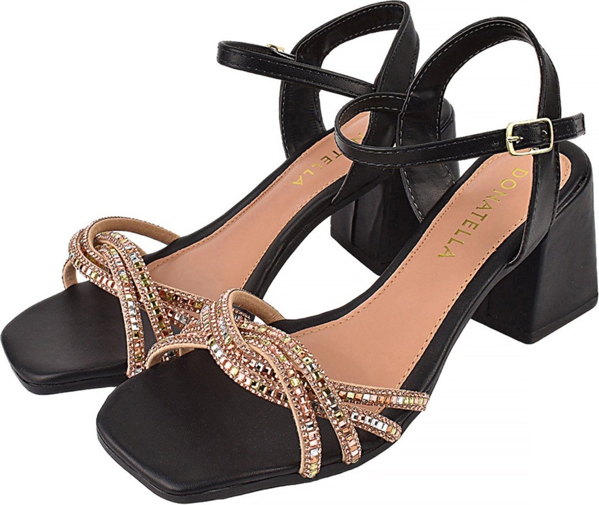 Sandália Feminina Salto Alto Brilho Pedraria CM Calçados Bico Quadrado Festa Santorine