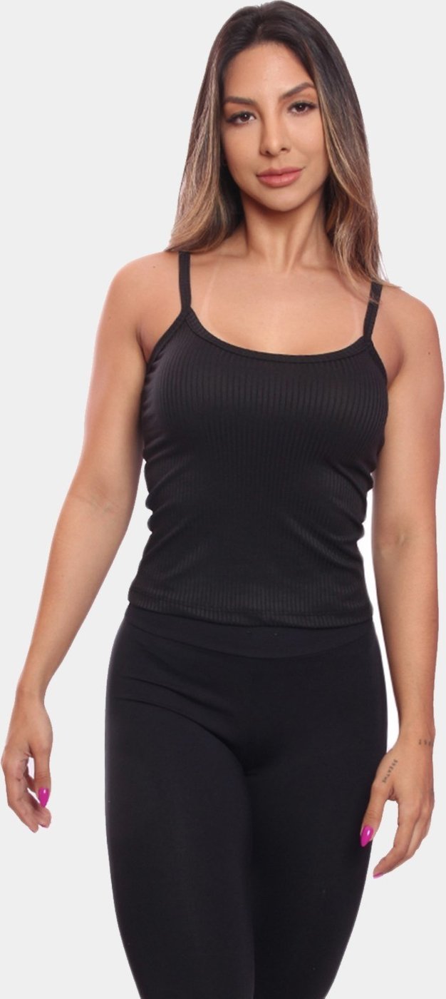 Imagem principal Regata de Alcinha Canelada Feminina Lisa Blusa Blusinha Básica Treino Academia Preta ADRIBEN preto ADRIBEN preto