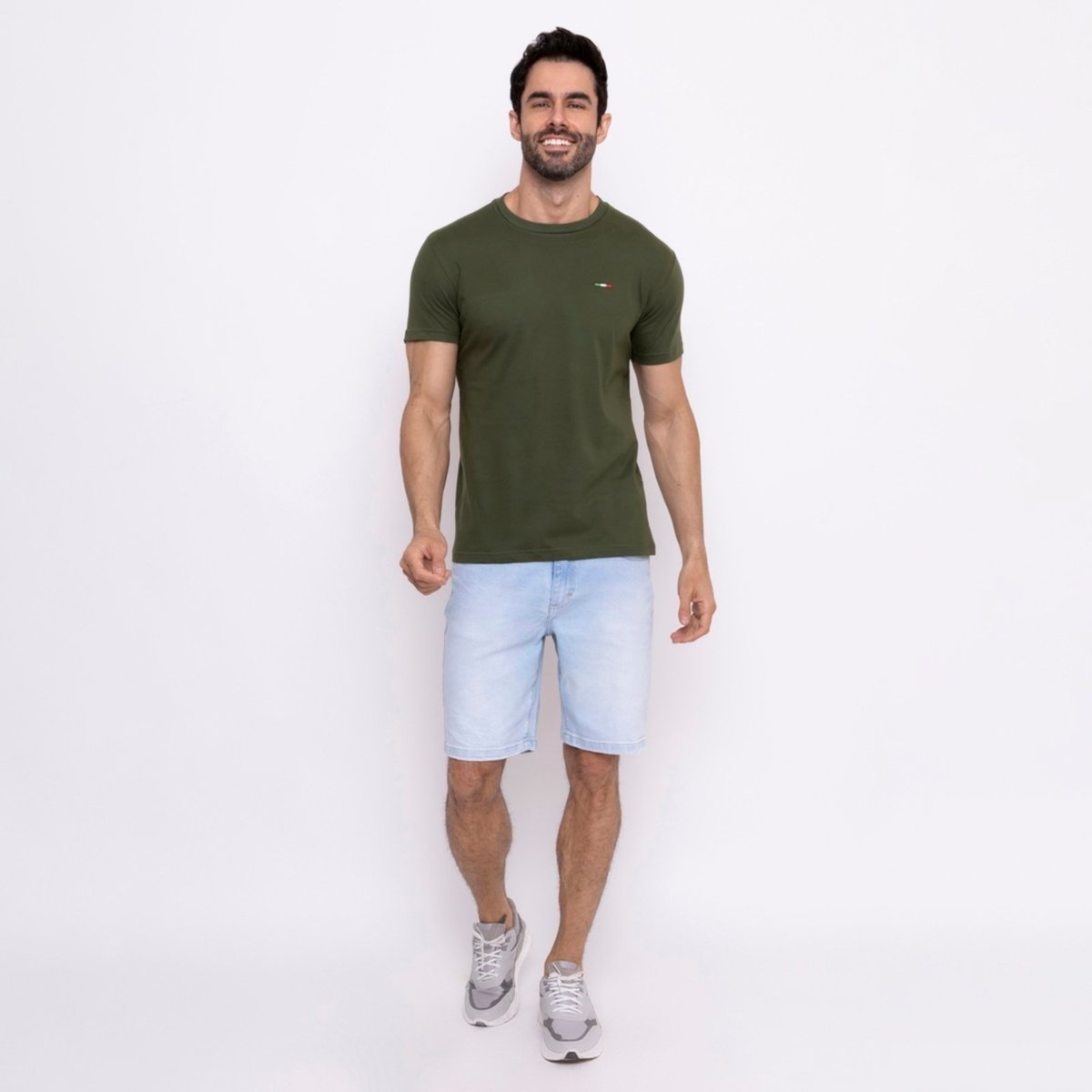 Imagem principal Camiseta Masculina Básica Industrie com Bordado no Estilo Tommy Algodão Premium Itália Militar verde Industrie verde