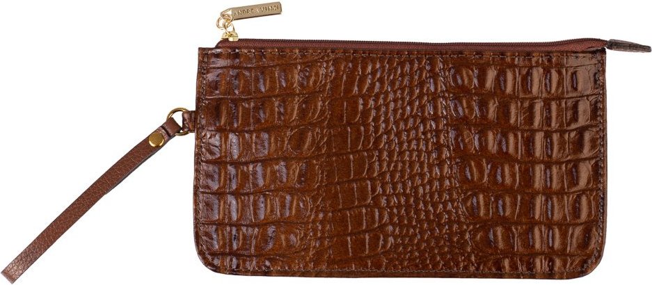 Necessaire de couro com alça Nitty 11,5x20,5cm - Whisky