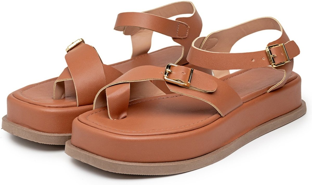 Sandália Flatform Feminina Papete Tiras Fivela 23410