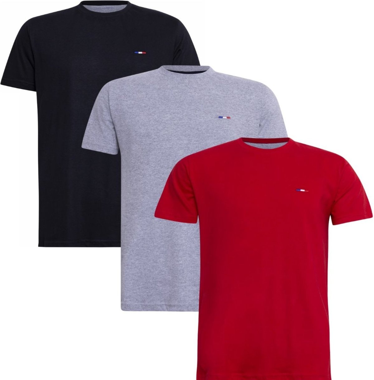 Imagem principal Kit 3 Peças Camisetas Básicas Masculina FMF Cinza Vermelho em Algodão Premium no Estilo Tommy Bordado França preto FMF preto