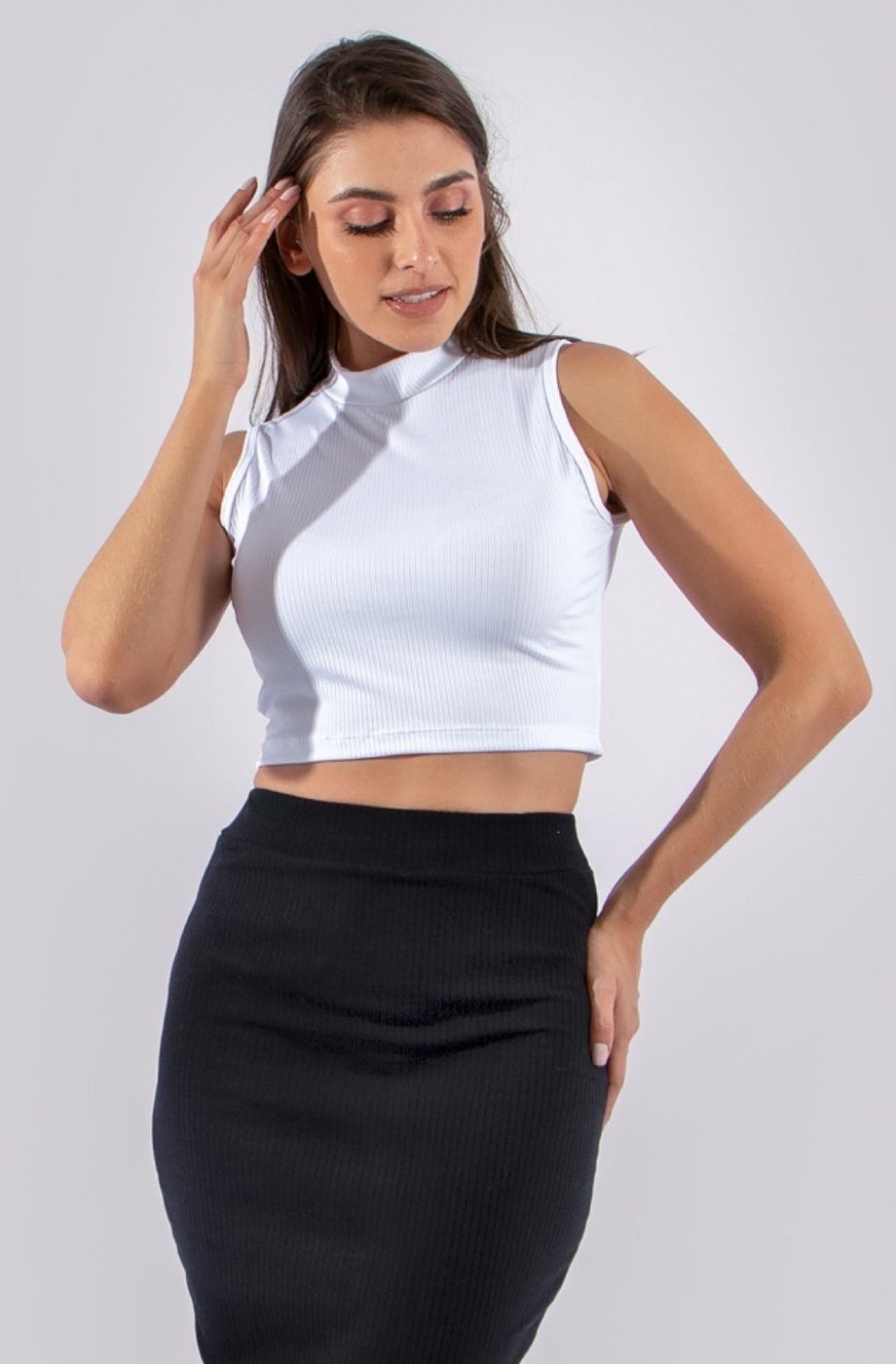 Cropped Gola Canelada Diluxo Blusa Ribana