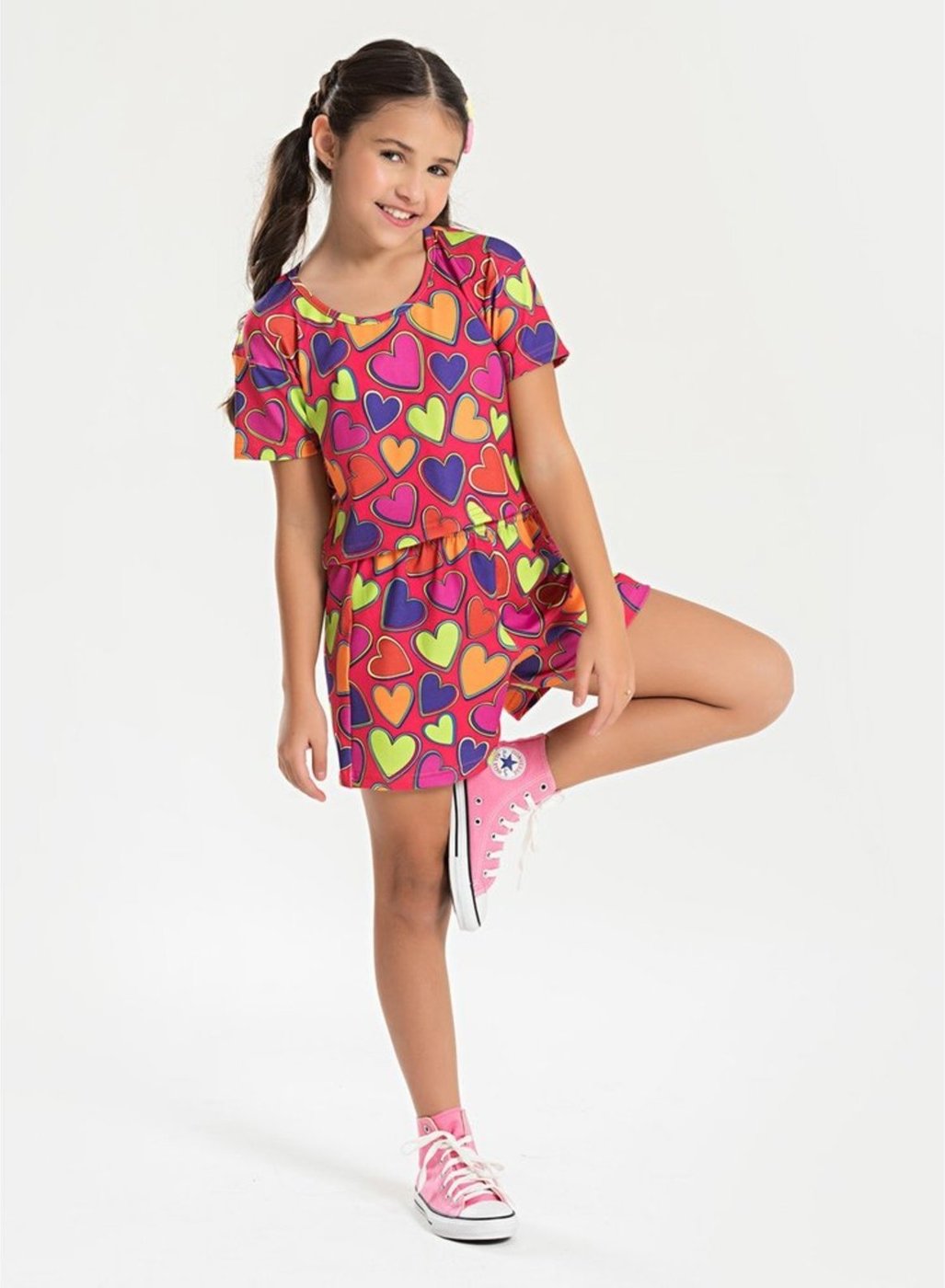 Imagem principal Infantil - Conjunto Molekada Verão Menina Cereja Cropped e Shorts com Cadarço Corações vermelho Molekada vermelho