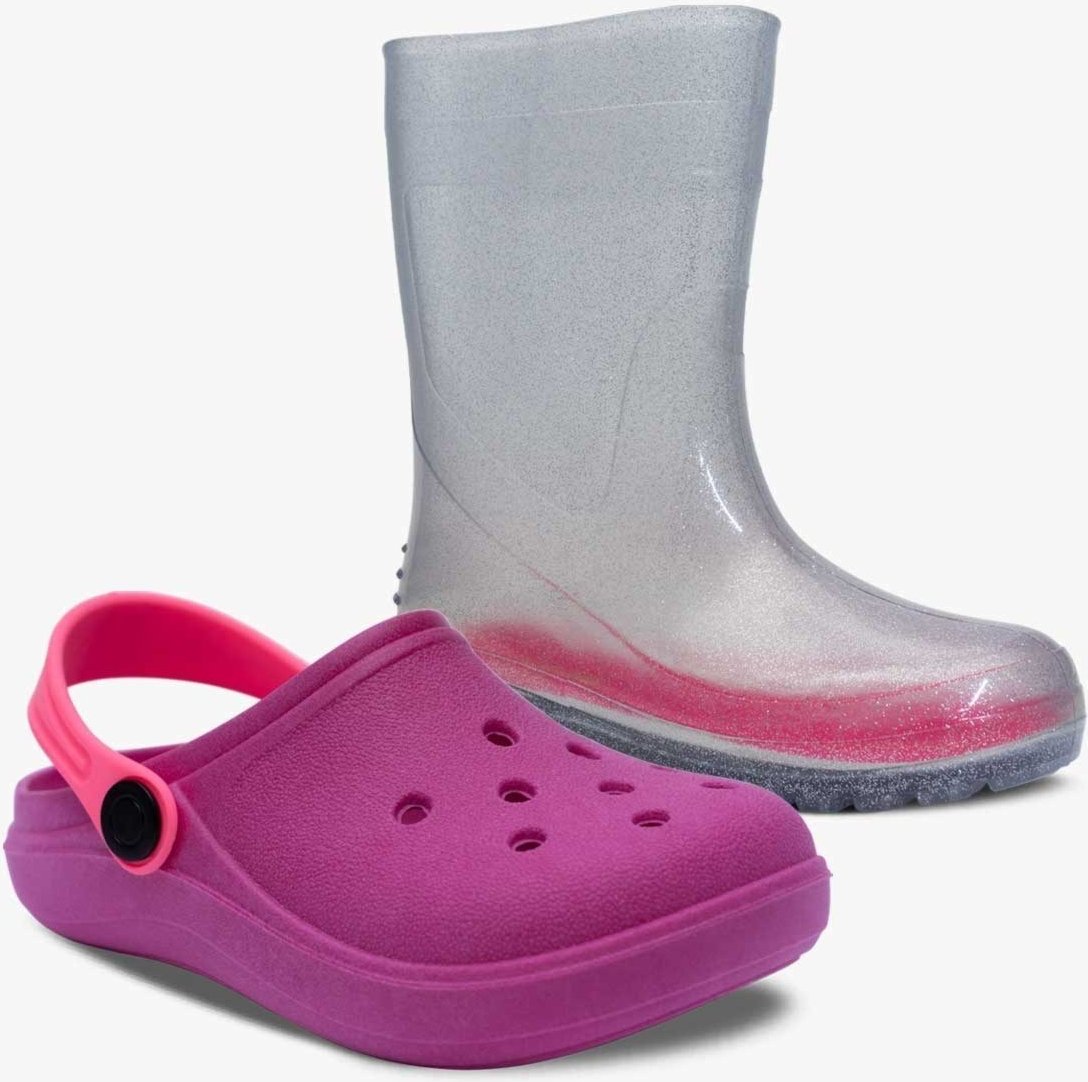 Imagem principal Infantil - Kit Bota Galocha e Babuche Sandalia Pópidi Menina Glitter Rosa prata rosa Pópidí prata rosa