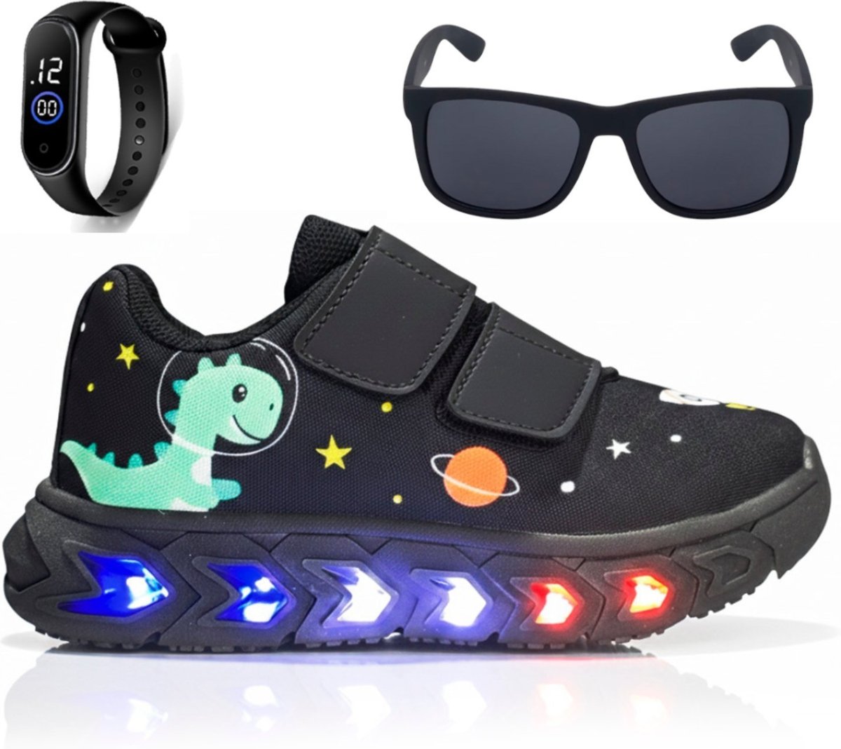 Imagem principal Infantil - Kit com Tênis de Led para Meninos Confortável Casual Leve + Óculos + Relógio CALCADOS LGHT LIGHT preto CALCADOS LGHT LIGHT preto