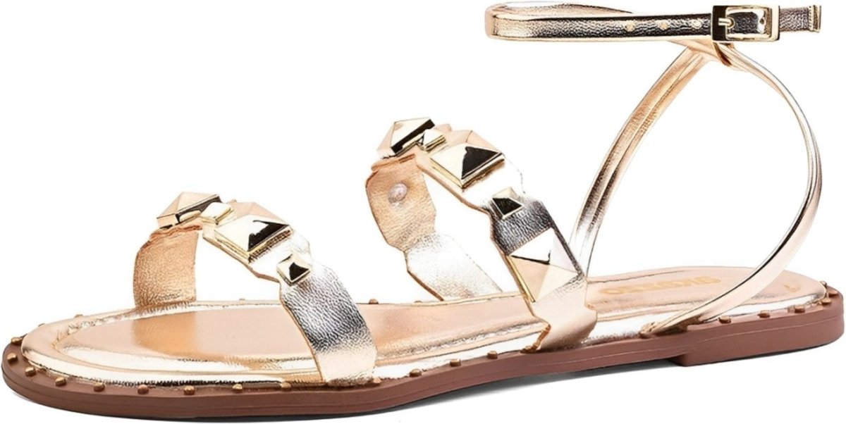 Imagem principal Sandália Feminina Rasteirinha Dourada Ouro Light Tachas Santa Rosa dourado rosa Santa Rosa dourado rosa