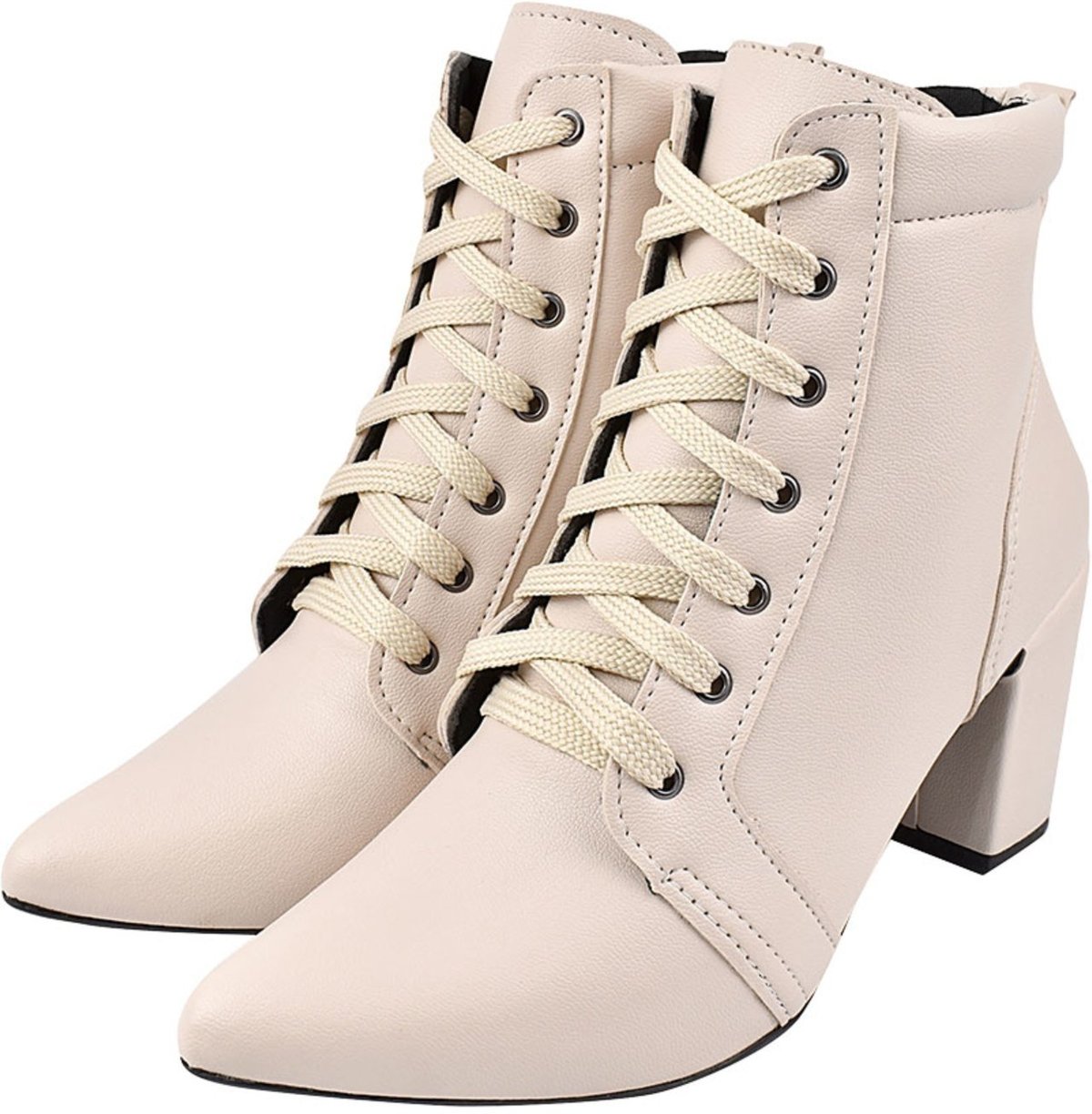 Coturno Feminino Bota Bico Fino CM Calçados Confortável Macio Salto Alto Cano Médio Off White