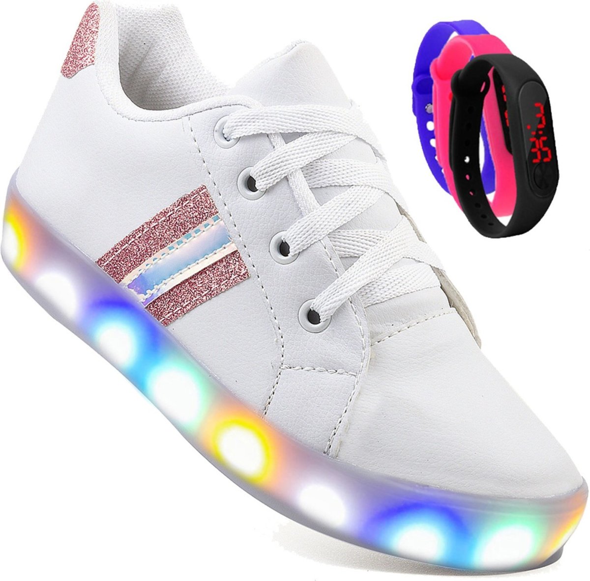 Infantil - Kit Tênis De Led Meninas Brilhante Relógio