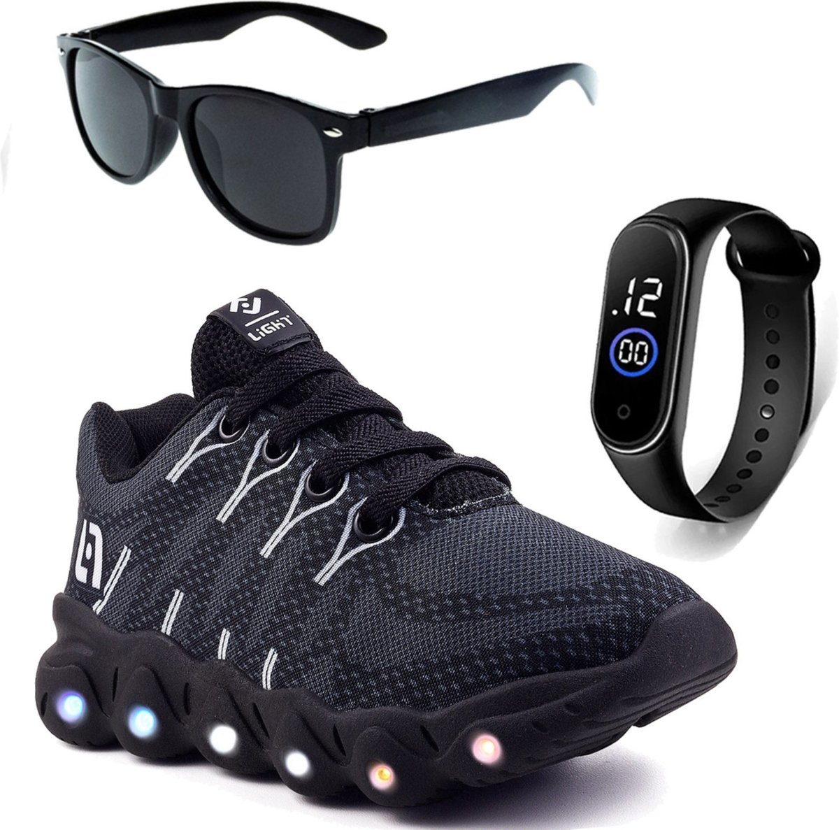 Infantil - Tenis De Led Meninos Casual Com Luzes + Óculos e Relógio