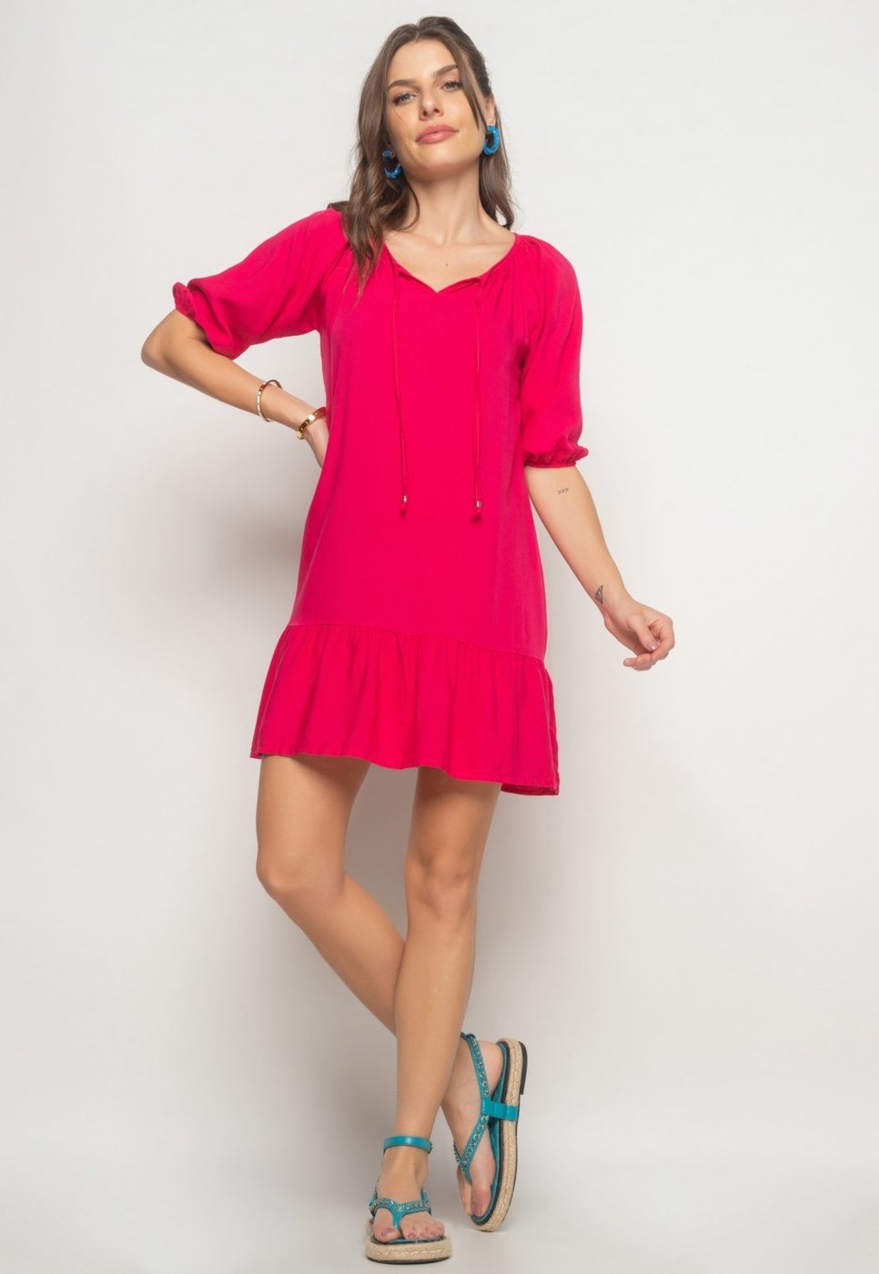 Vestido Curto Viscolinho Com Babado Salvatore Fashion