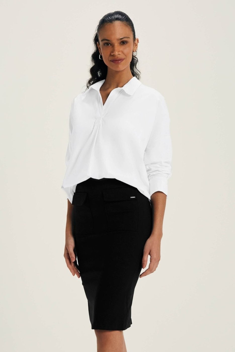 Saia Midi Feminina Bolsos Frontais Marialícia