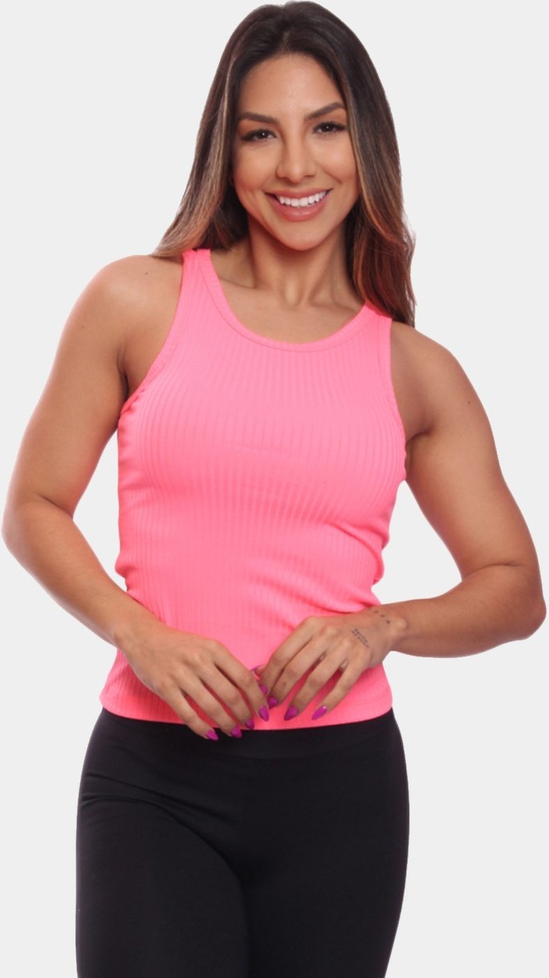 Imagem principal Regata Nadador Canelada Feminina Lisa Blusa Blusinha Básica Treino Academia ADRIBEN rosa ADRIBEN rosa