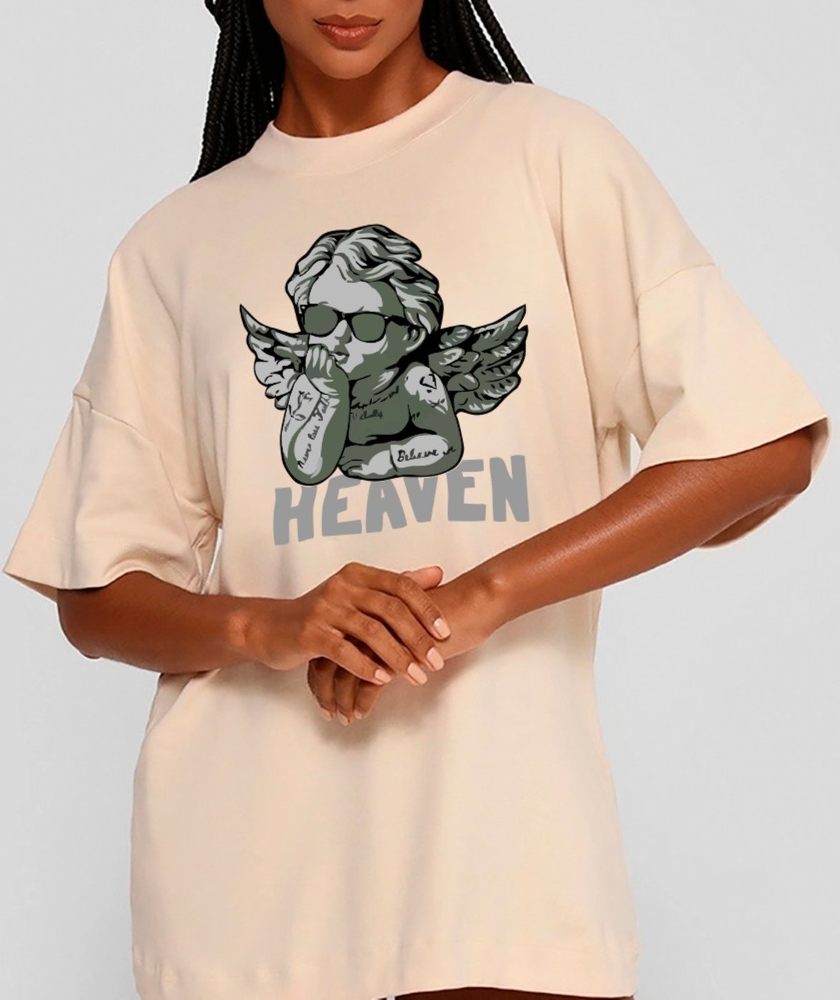 Imagem principal Camiseta Ousy Unissex Anjo Heaven Visual Exclusivo Premium Streetwear Oversized Off White off-white white ousy off-white white