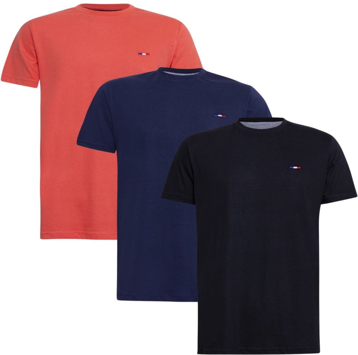 Imagem principal Kit 3 Peças Camisetas Básicas Masculina FMF Marinho Preto em Algodão Premium no Estilo Tommy Bordado França laranja FMF laranja