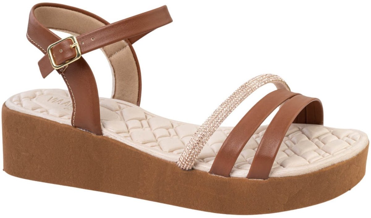 Imagem principal Sandalia Feminina Anabela Ortopédica Anatômica Strass Confortavel Via Angel 8501 caramelo VIA ANGEL caramelo