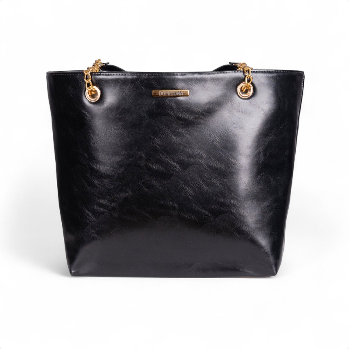 Bolsa Tote Bag Feminina Preta Domidona Grande Alça Dupla Detalhes Dourados