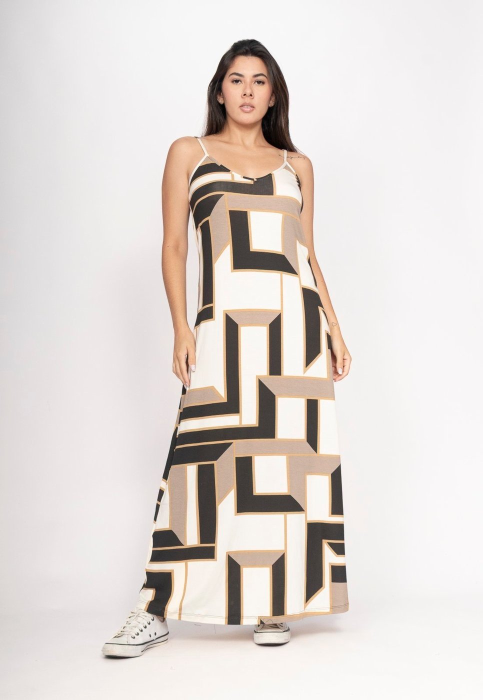 Vestido CabanaFree Guaíra Longo Malha Alça Fina Estampa Igaci