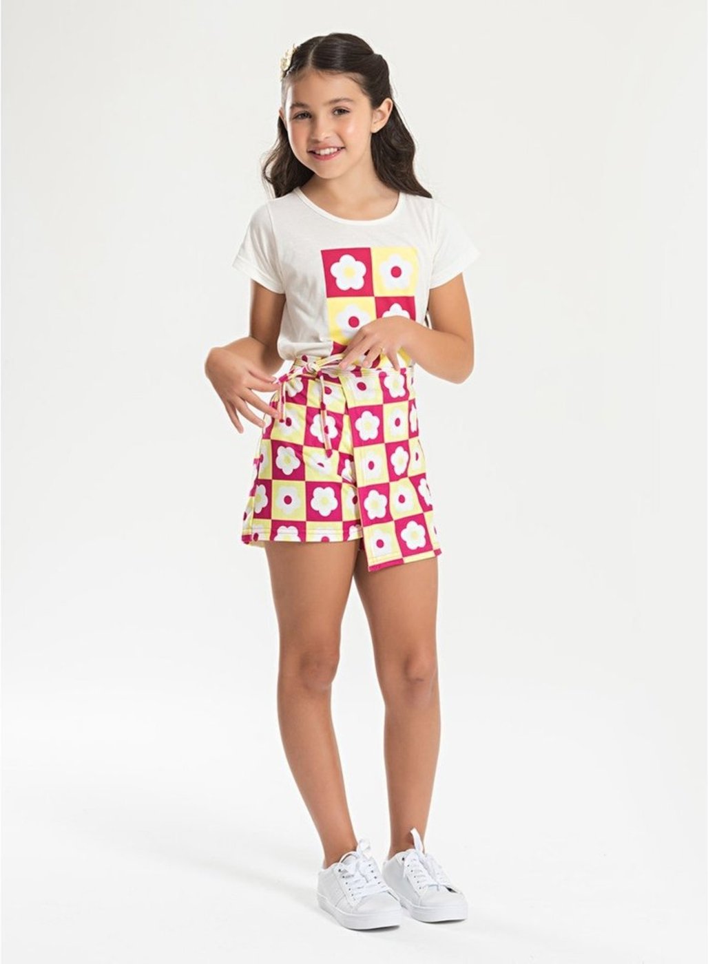Imagem principal Infantil - Conjunto Verão Menina Natural Blusa e Shorts Saia Flores Pop Molekada bege natural Molekada bege natural