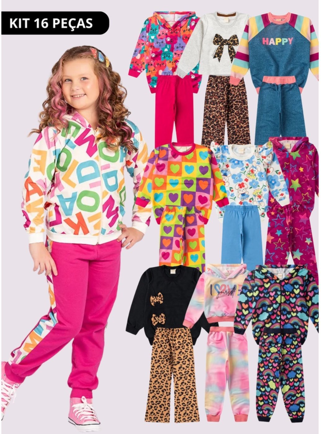 Imagem principal Infantil - Kit Sortido 16 Peças de Roupas Infantis Menina Inverno - 8 Conjuntos Molekada multicolorido Molekada multicolorido