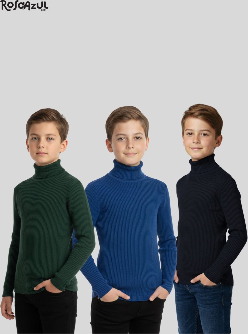 Imagem principal Infantil - Kit 3 Blusas Menino Gola Alta Ribana Manga Longa Inverno ROSA AZUL KIDS multicolorido ROSA AZUL KIDS multicolorido