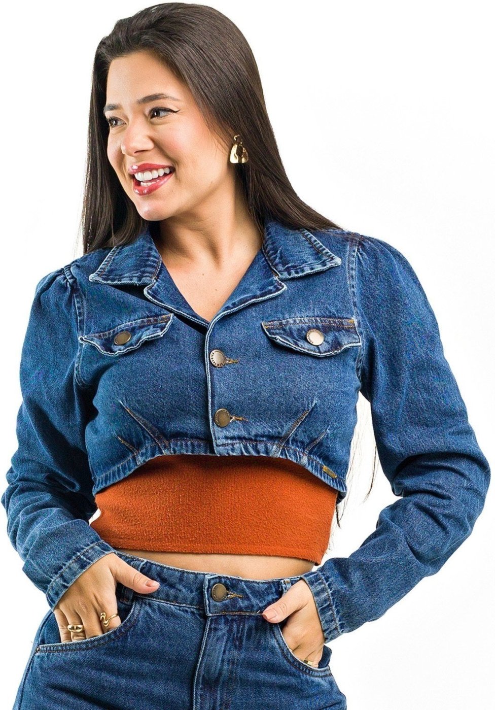 Jaqueta Restrito Jeans Curta com Botões