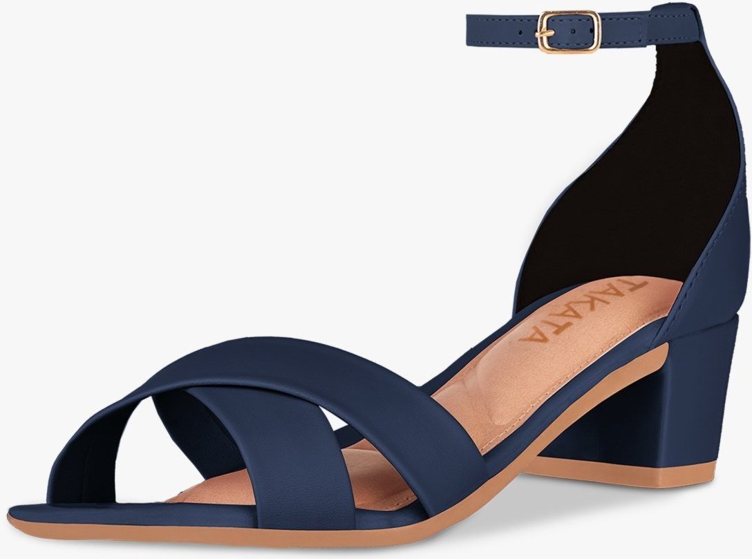 Sandalia Feminina Colorida Festa Salto Baixo Grosso Moda Marinho