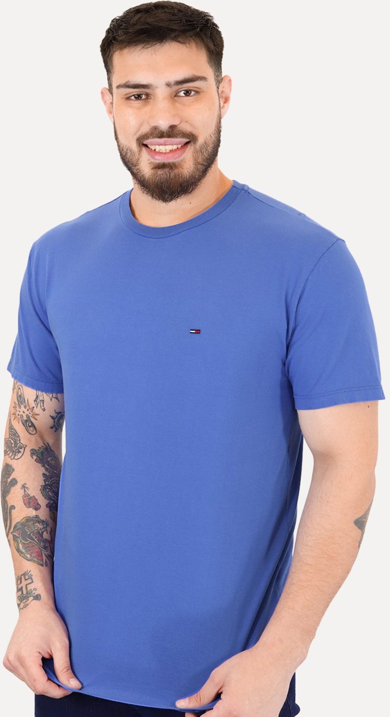 Imagem principal Camiseta Tommy Jeans Masculina Regular Jersey C-Neck Flag Médio azul Tommy Jeans azul