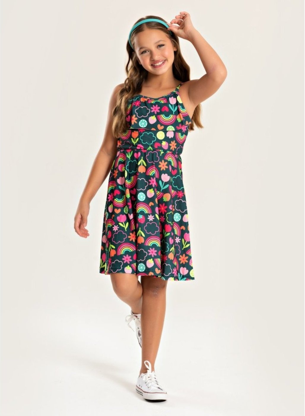 Imagem principal Infantil - Vestido Molekada Alcinha Verão Menina com Babado Jardim Frutado verde Molekada verde