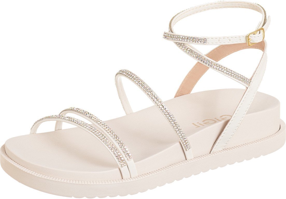 Sandália GiGiL Papete Flat Strass Brilho Off White