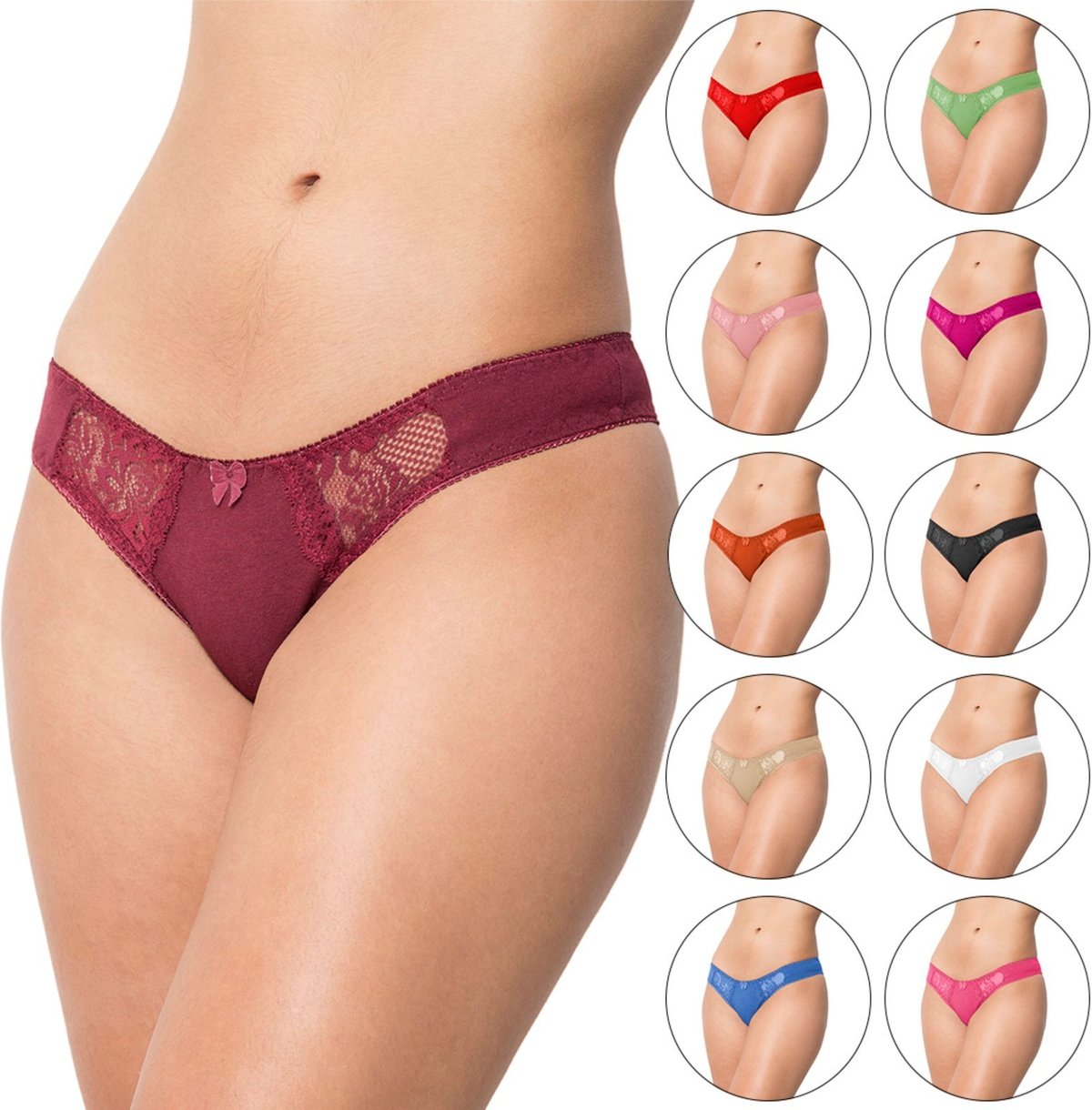 Imagem principal Kit 10 Tangas de Cotton Gabi Lingerie Calcinha Algodão Moda Íntima com Detalhes Rendados multicolorido Gabi Lingerie multicolorido