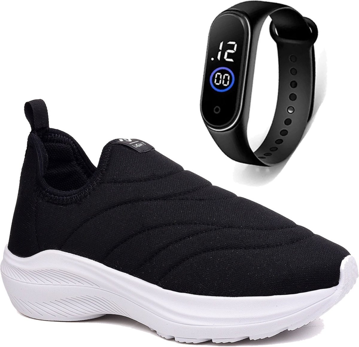 Infantil - Tenis Menino e Menina Calce Facil Preto e e Relógio