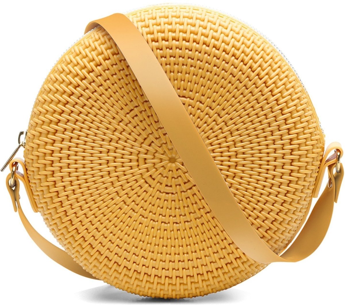 Bolsa Transversal Tiracolo Feminina Redonda Casual Pvc Mostarda